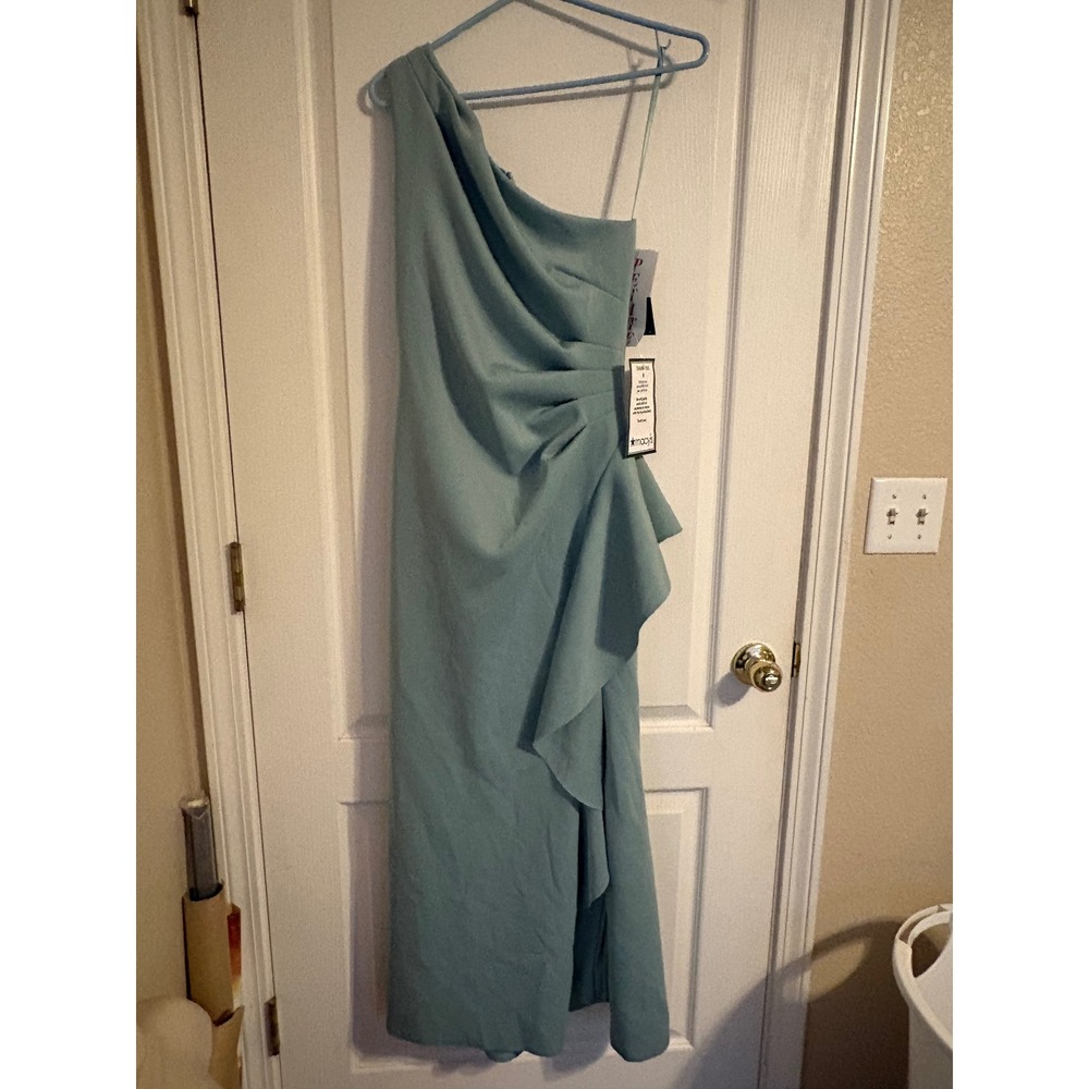 Xscape One Shoulder Gown Women 6P Sage NWT Ruffle Formal 6620XP